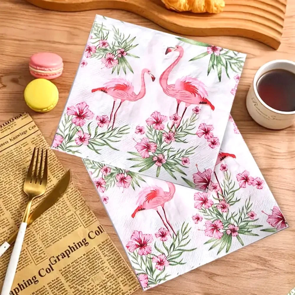 Pink Flamingo Hibiscus Luncheon Paper Napkins, 20 ct